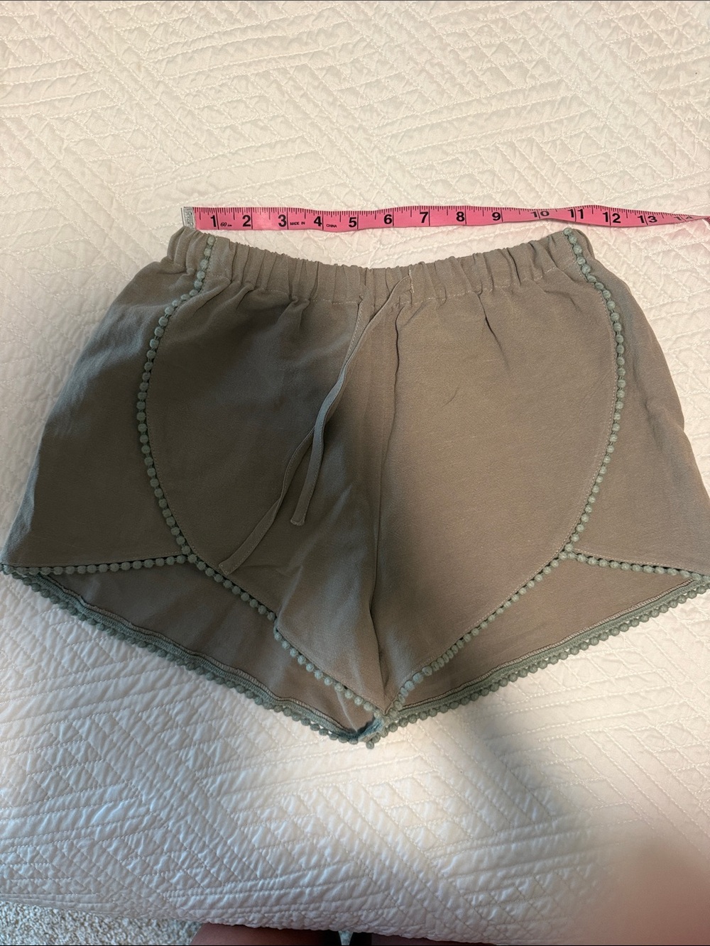 Tobi Olive Pom-Pom Trim Lounge Shorts